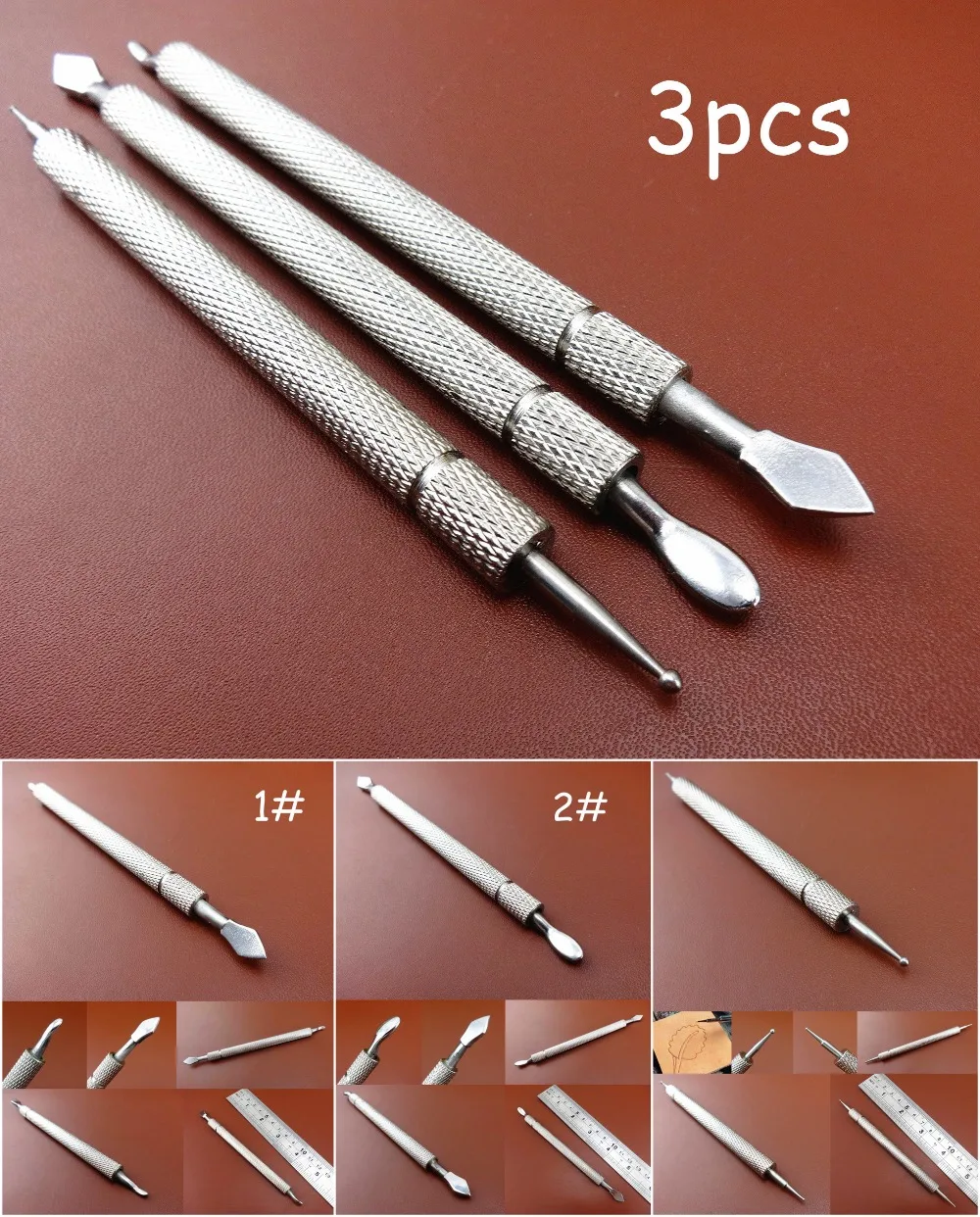3pcs Leather Craft PMC Carving Modelling Splicing Embossing Spoon Stylus Tool Set Sewing Stitching Stamping Knife Cutter | Дом и сад