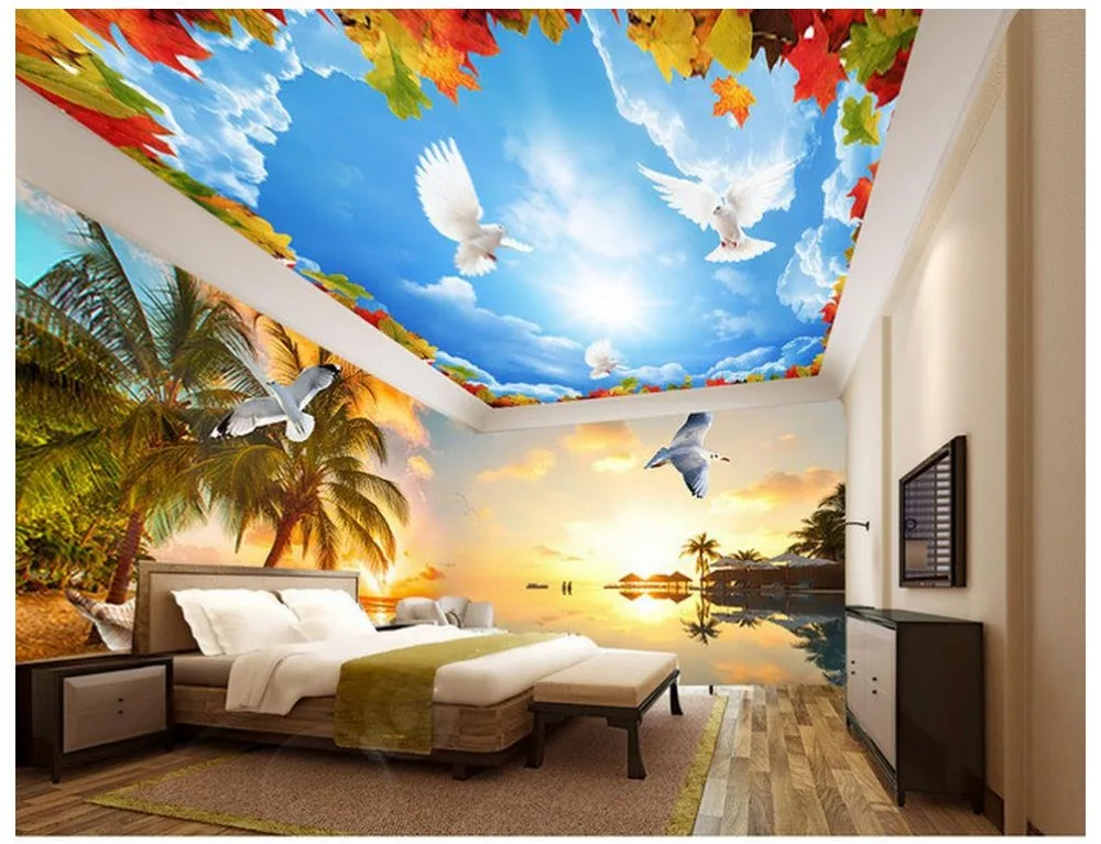 Palm beach island sunset scenery space 3d backdrop 3d ceiling murals