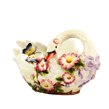 

European Ceramic Swan Shape Fruit Bowl Large Capacity Swan Decorative Fruit Bowl Fruit Bowl Exquisite Home Decor M1909