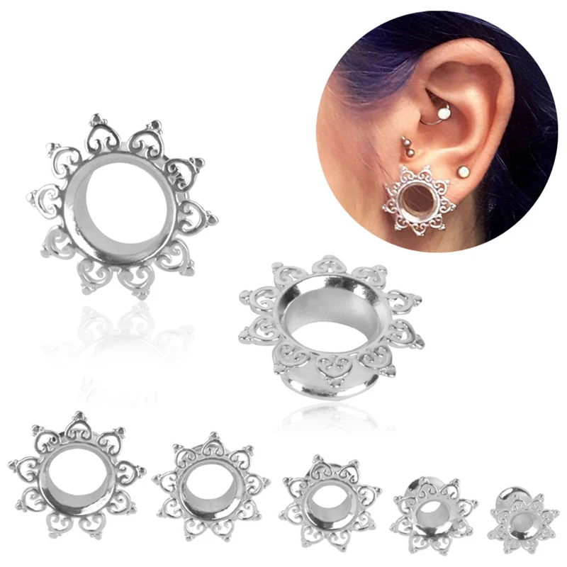 Pair Stainless Steel Plated Screw Ear Flesh Tunnels Ear Stretcher Plugs Jewelry