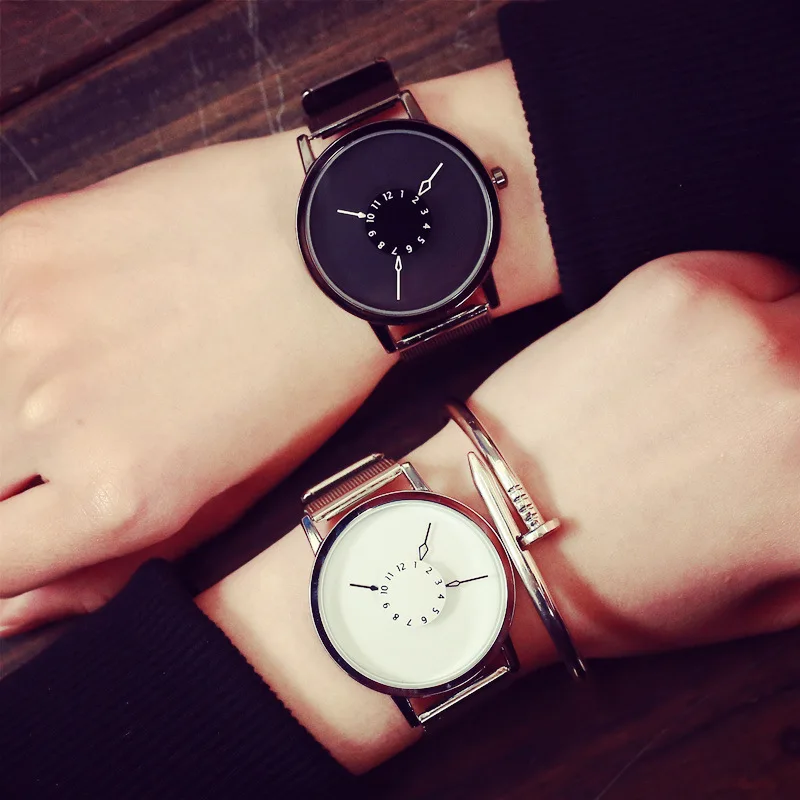 BGG Модные женские мужские кварцевые часы 2017 простые уникальные часы дизайн лицо с стальной сетчатый ремешок влюбленных наручные часы