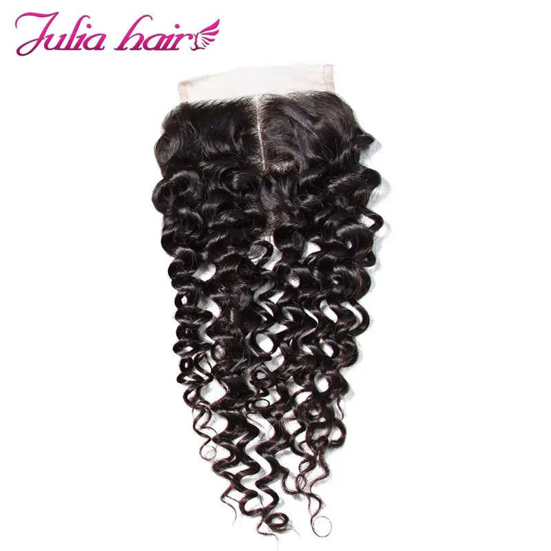 

Ali Julia Hair Brazilian Curly Closure Middle / Three/Free Part 10 to 20 Inches Human Hair with Swiss Lace Remy Hair