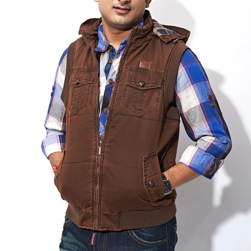 men's Pure cotton Hooded vest jacket and outdoor casual waistcoat men