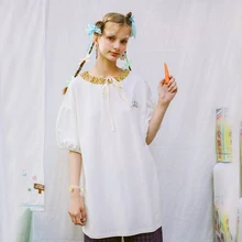 Для женщин белая длинная футболка короткий рукав плед связать милый кролик вышивка новые летние хлопковая Футболка элегантный дизайн свободные