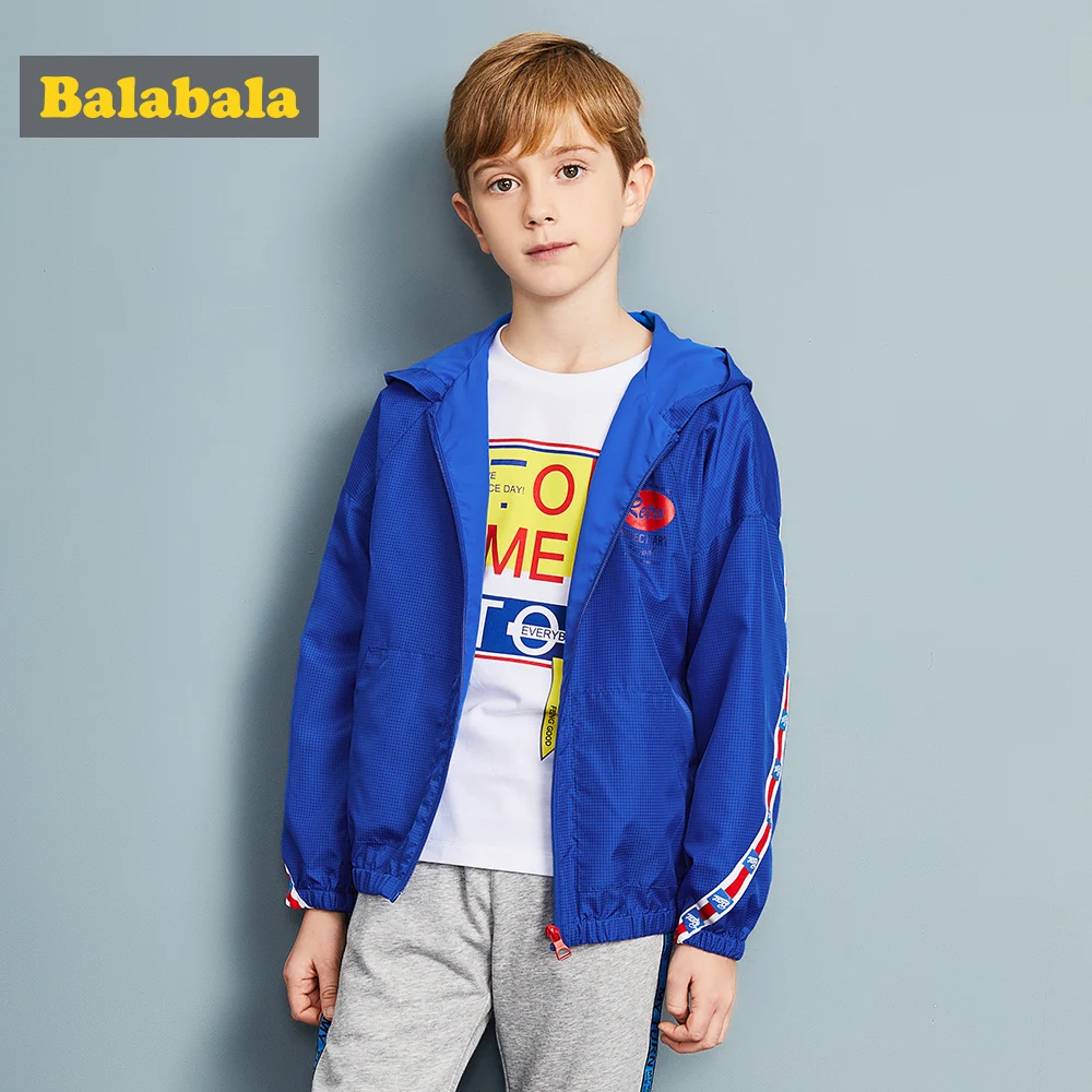 

Balabala Boys Side Stripe Full-Zip Hoodie Breathable and Lightweight Hooed Jacket Teenager Boy Sports Jackets with Hood Clothes