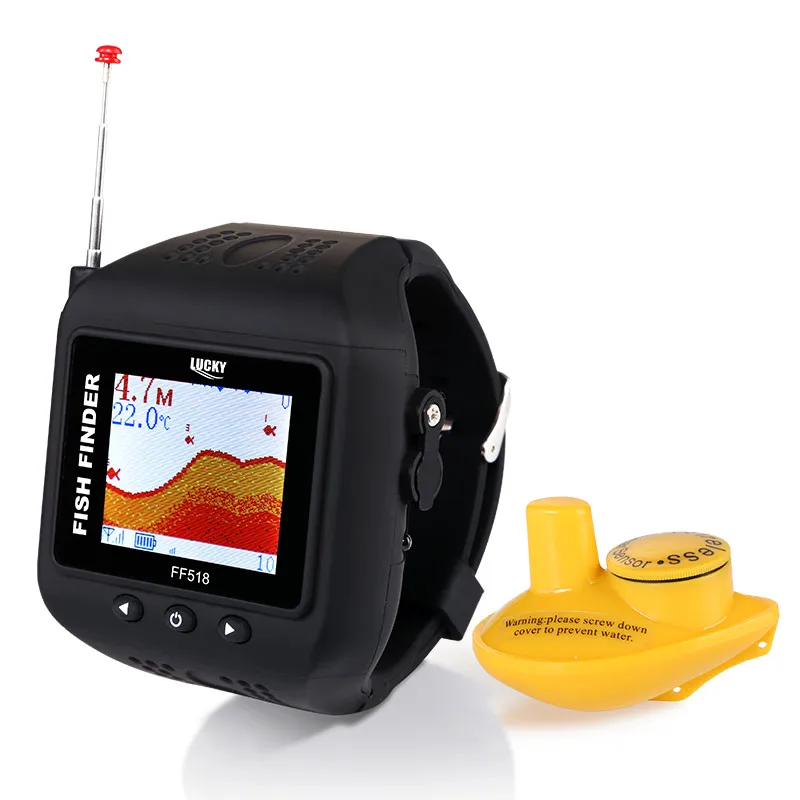 محظوظ FF518 مشاهدة نوع السونار fishfinder السمك مكتشف اللاسلكية المعصم 200 أقدام (60 متر) نطاق المحمولة السونار للصيد