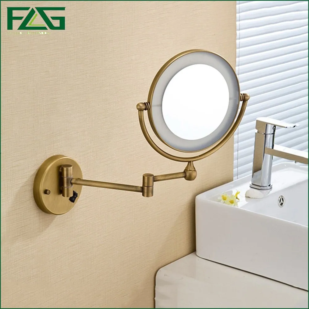 Antique Brass LED Light Makeup Mirrors 8"Round Dual Sides 3X /1X