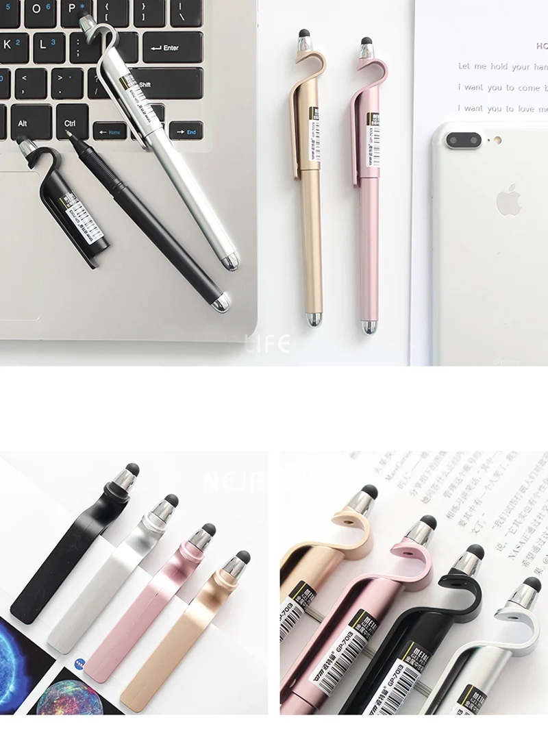 5 шт., многофункциональный стилус для планшета, сенсорная ручка, подставка для мобильного телефона, держатель 0,5 мм, Черная гелевая ручка, рекламный подарок, логотип на заказ