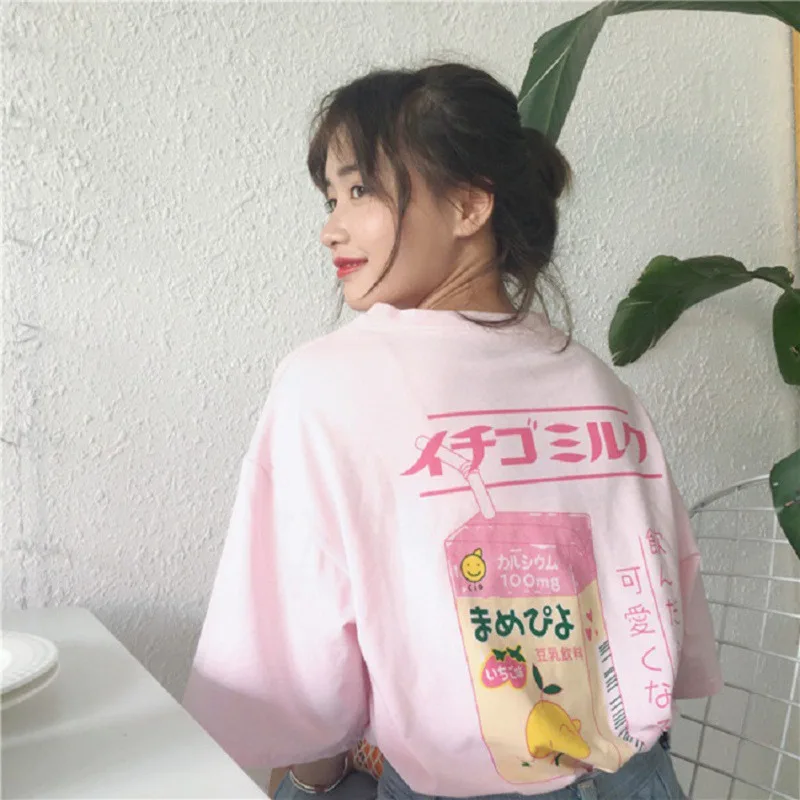 ROPALIA Женская Футболка Harajuku Kawaii с принтом молоко свободная Летняя женская