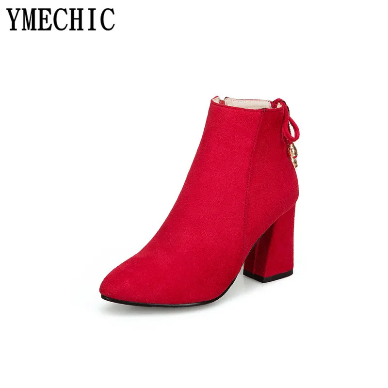 Женские ботильоны YMECHIC с острым носком и бантом красные черные зеленые короткие