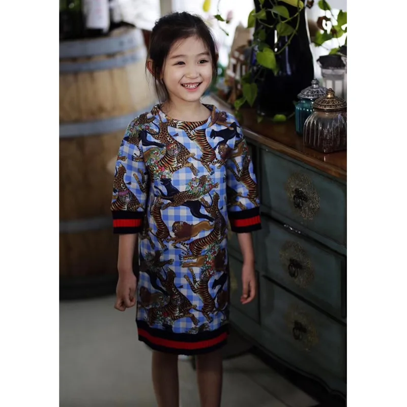 Новое осеннее платье для девочек платье принцессы на день рождения с круглым вырезом и рисунком животных «три четверти» для девочек