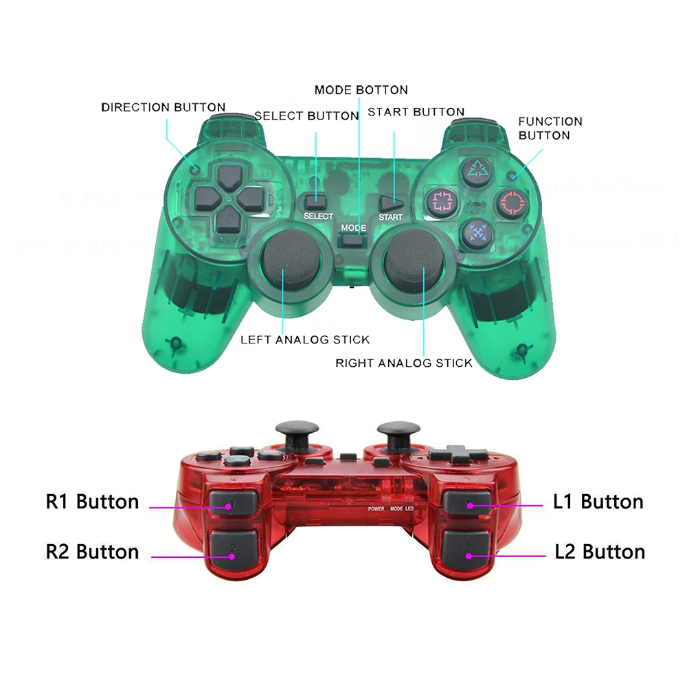 Прозрачный беспроводной геймпад для Sony PS2 контроллер Вибрация Шок джойпад Playstation