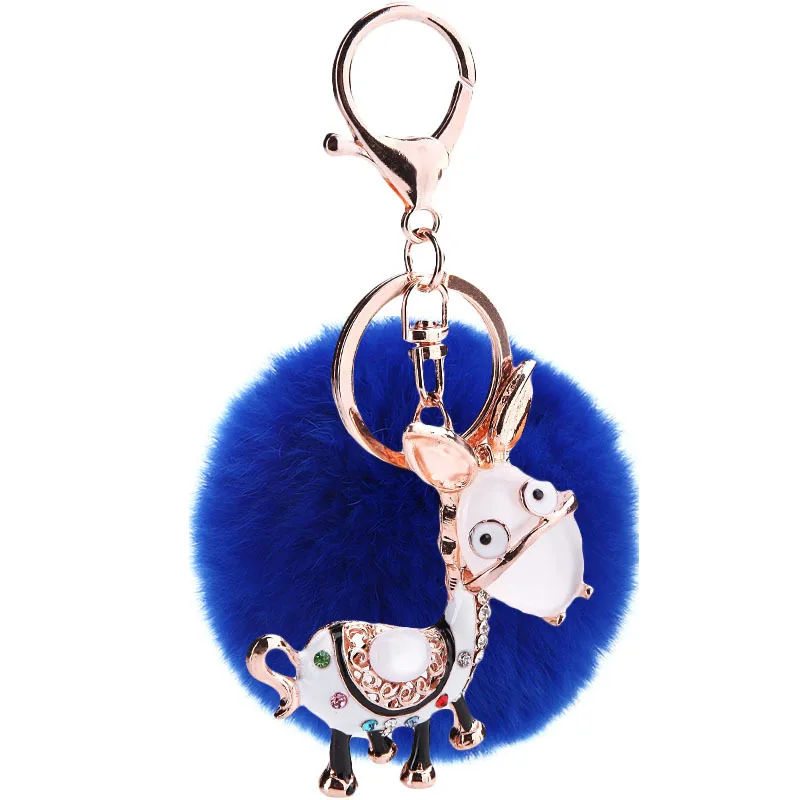

2017 new trinket fake pompom keychain bunny keychains on bag rabbit fur Keychain fur pom pom charms for bags anime