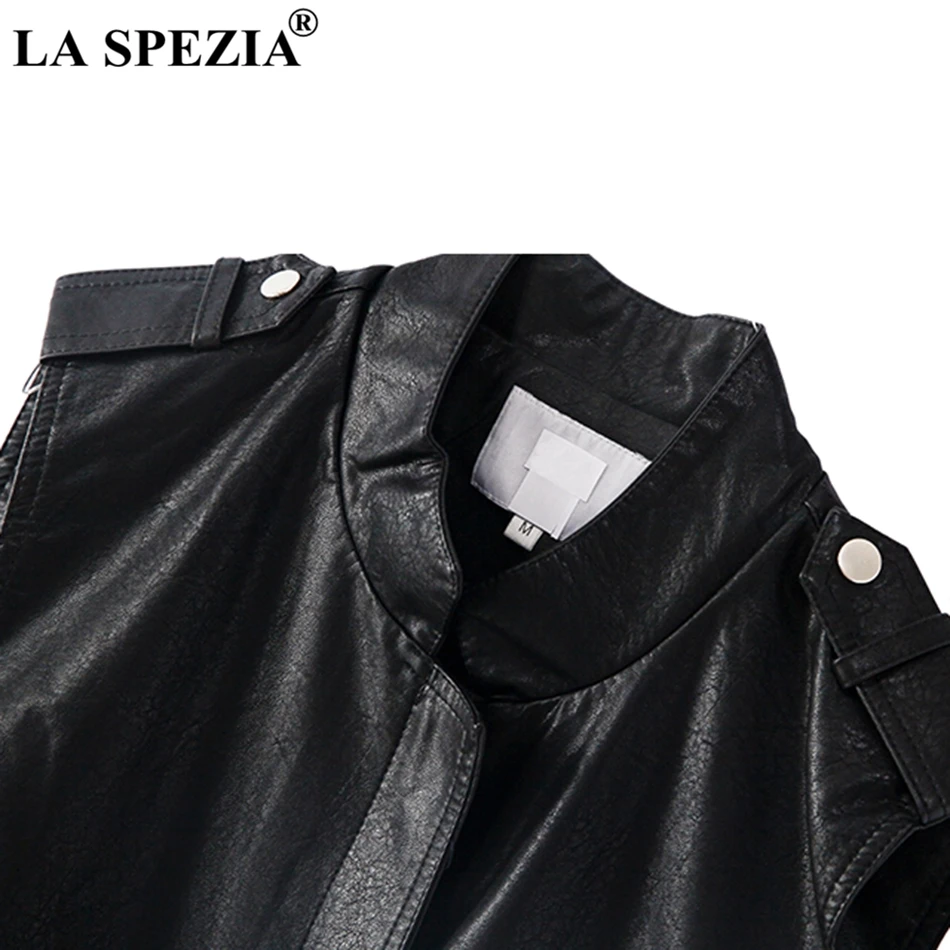 LA SPEZIA Short Vest Women Black Street Motorcycle Waistcoat Female With Pockets Faux Leather Ladies Autumn Sleeveless Jackets LA SPEZIA Short Vest Women Black Street Motorcycle Waistcoat Female With Pockets Faux Leather Ladies Autumn Sleeveless Jackets