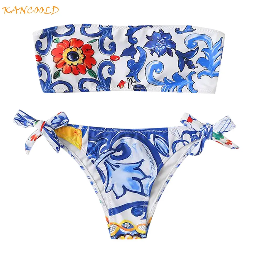 KANCOOLD Women Clothes Sexy Strapless Sunflower Print Two Piece Suits ...