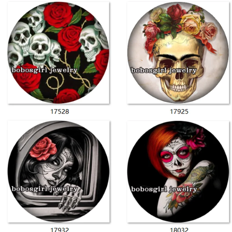 

SN1176 Skull Girl Rose snap button Jewelry Charm photo glass cabochon