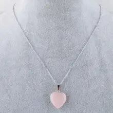 Натуральный розовый Quartzs драгоценные камни, бусины сердце посеребренные Рейки чакра кулон ожерелье 18 дюймов WOJIAER PN3638