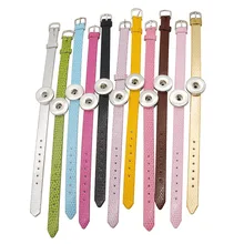 Venda quente 10 pçs colorido beleza couro silicone pulseira 21cm ajuste 18mm botões snap diy jóias por atacado cores aleatórias