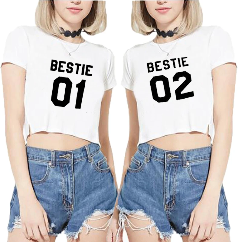 Best Friend BFF Matching Top Cropped T Shirt Cotton Women Fashion