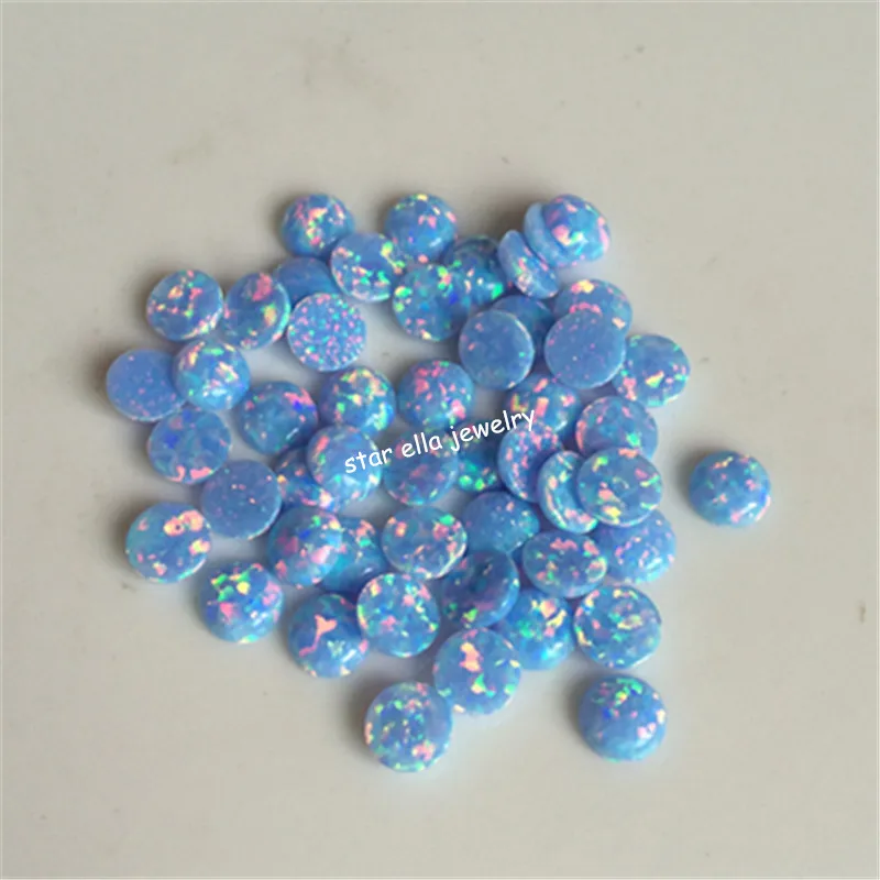 100pcslot 6mm OP26 Sky Blue Flat Back Opal Round Cabochon Synthetic Fire Opal Flat Round Cabochon Stone for Jewelry