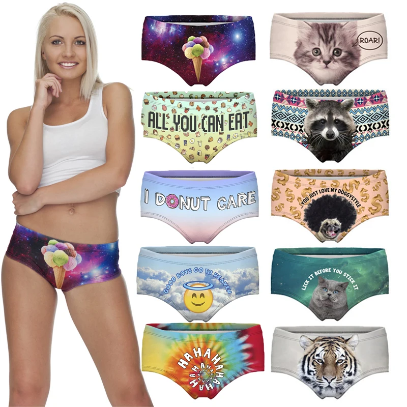 

Cat Dog Panda Letter 3D Print Underwear Women female pink Sexy Panties Briefs Panty lingerie Intimates Hot Sale Drop Shipping