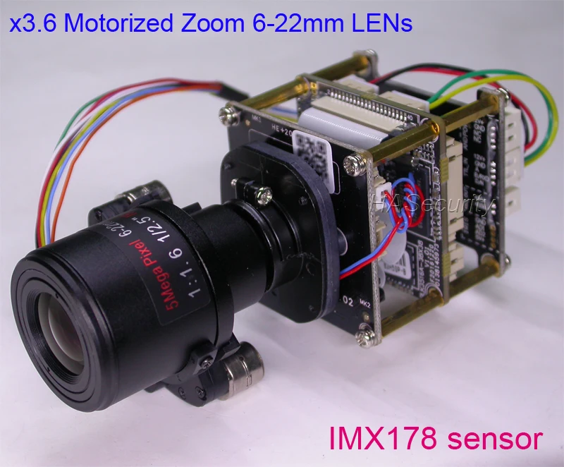 Моторизованный зум 6-22 мм объектив 5.0MP 1/1. " IMX178 CMOS сенсор+ Hi3516A IP CCTV камера Модуль платы блока программного управления+ кабель LAN