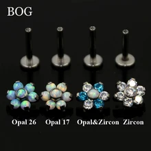 BOG-1 pièce G23 titane opale fleur oreille Cartilage Tragus Helix vis de perçage Top 16g gemme Labret barre à lèvres anneau bijoux pour le corps
