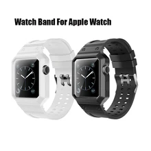 Спортивный Силиконовые часы ремешок+ чехол для Apple Watch гибкий дышащий наручные часы браслет для iwatch 42 мм 38 мм ремешки