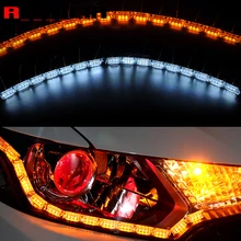 Автомобильные фары ROYALIN, светодиодный, с полосками, DRL, для мотоцикла, гибкий переключатель, лента Knight Rider, последовательный сигнал поворота, огни, мягкая трубка