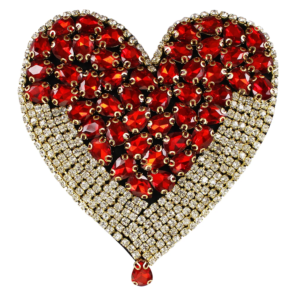 

2pieces Large Heart Rhinestones Crystal Badges Motif Diamond Patches for Clothes Jacket Back Patches Hat Decorated Sewing TH1401