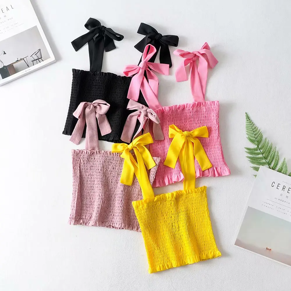 Sexy Fashion Women Tank Top Casual Short Bow Tops Vest Bandage Spaghetti Strap Solid Shirt Tees | Женская одежда