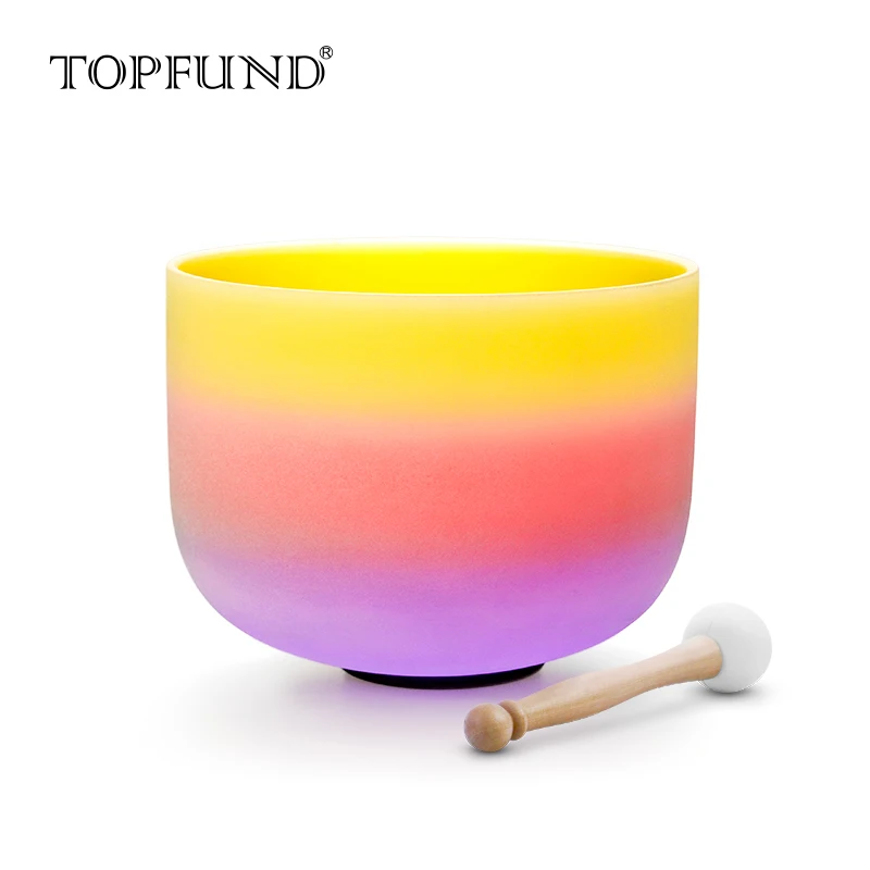 

TOPFUND Rainbow Colored Frosted E Note Solar Plexus Chakra Quartz Crystal Singing Bowl 8"