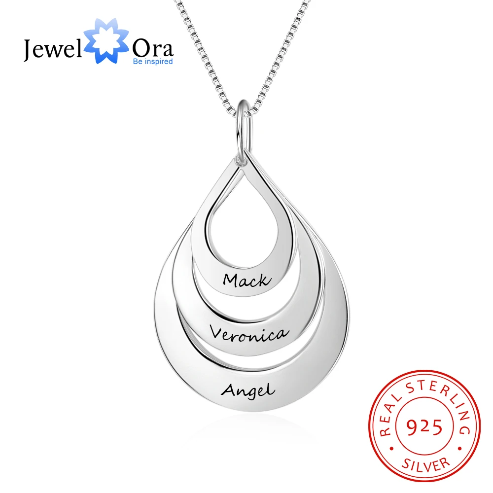 

Water Drop Shape Personalized Engrave Name Necklace 925 Sterling Silver Necklaces & Pendants Gift For Mom (JewelOra NE102377)