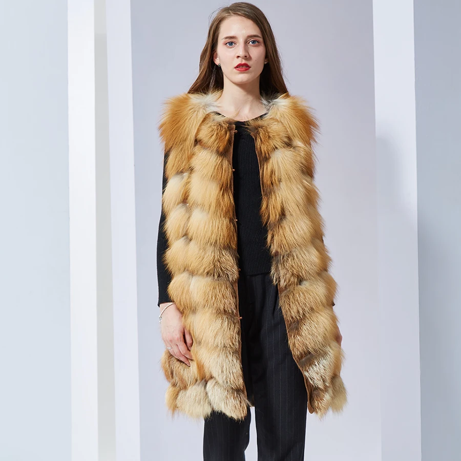 

real red fox fur vest Female real long fur Women red fox fur waistcoat natural Fox Fur waistcoat long