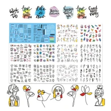 12 узоров/лист черная линия цветные абстрактные изображения наклейки для ногтей Переводные картинки сексуальная девушка Переводные Слайдеры для ногтей искусство