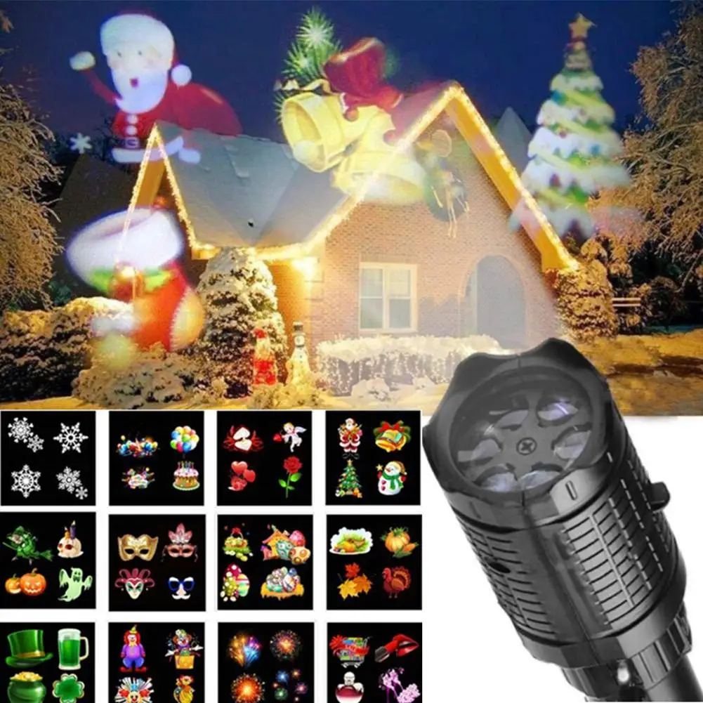 SOL светодиодный Светодиодный светильник-проектор светильник-вспышка с 12 проекционными слайдами для рождества, Хэллоуина, вечеринки, дня рождения, праздника