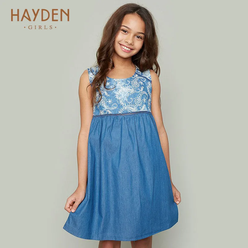 HAYDEN denim girls dress 2017 summer princess costume kids children