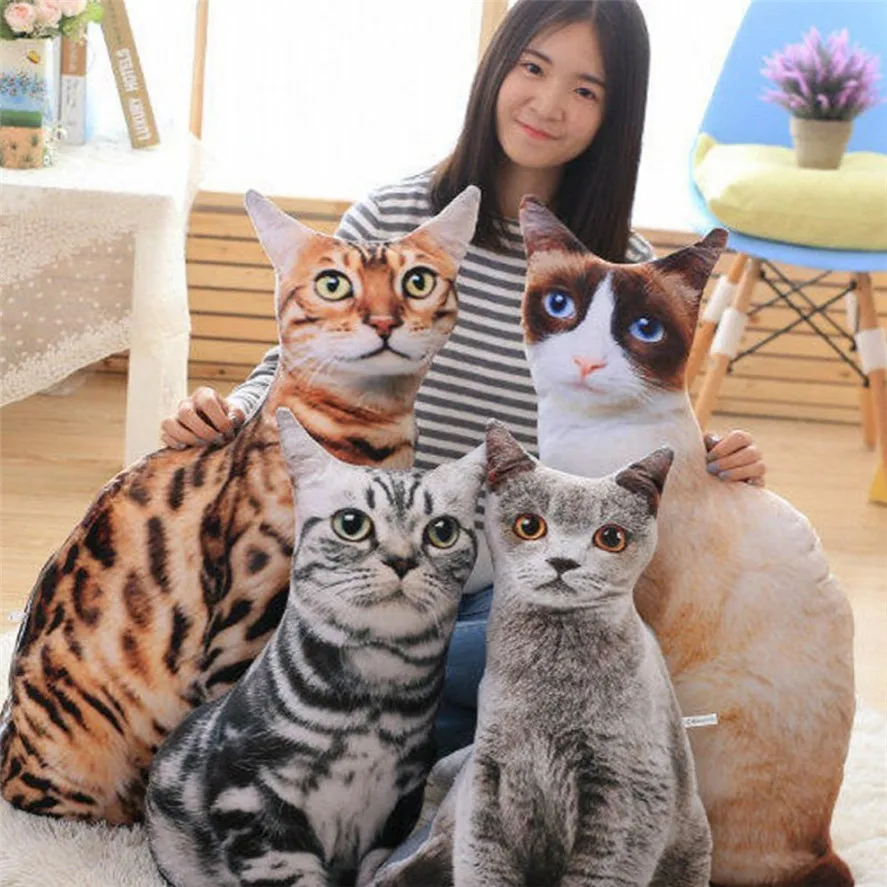 

New 1pc 50cm Stuffed 3D Simulation Cat Pillow 4 Styles Funny Gray Cat Toy Lovely Cat Home Pillows C0613