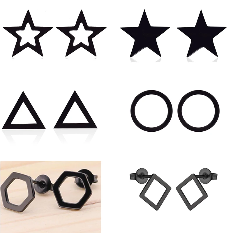 

Punk Style Triangle Stud Earrings for Women Black Stainless Steel Earring Hollow Geometric Fashion Jewelry Earing Brincos Bijoux