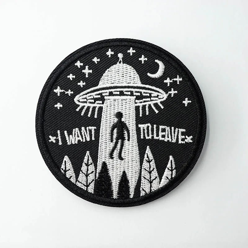 10pcs UFO Mend Embroidery Patches For Clothing Sew Iron On I WANT TO