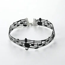 Новые черные ожерелья с музыкальной нотой, короткая цепочка, ажурное Кружевное колье, модные ювелирные ожерелья, женские массивные ожерелья