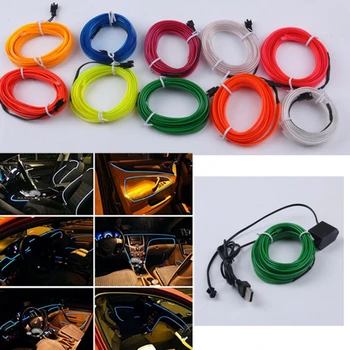 

3m/5m Car LED Strips Decoration Strip 12V Flexible Neon EL Wire Rope Indoor Universal Interior LED Car Light Strip for Car Auto