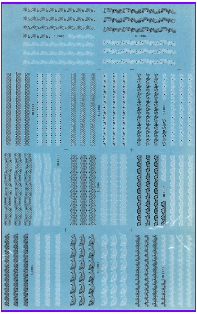 

11 PACK/ LOT WATER DECAL NAIL ART NAIL STICKER BLACK WHITE LACE MUSICAL NOTES LINES BLE895-905