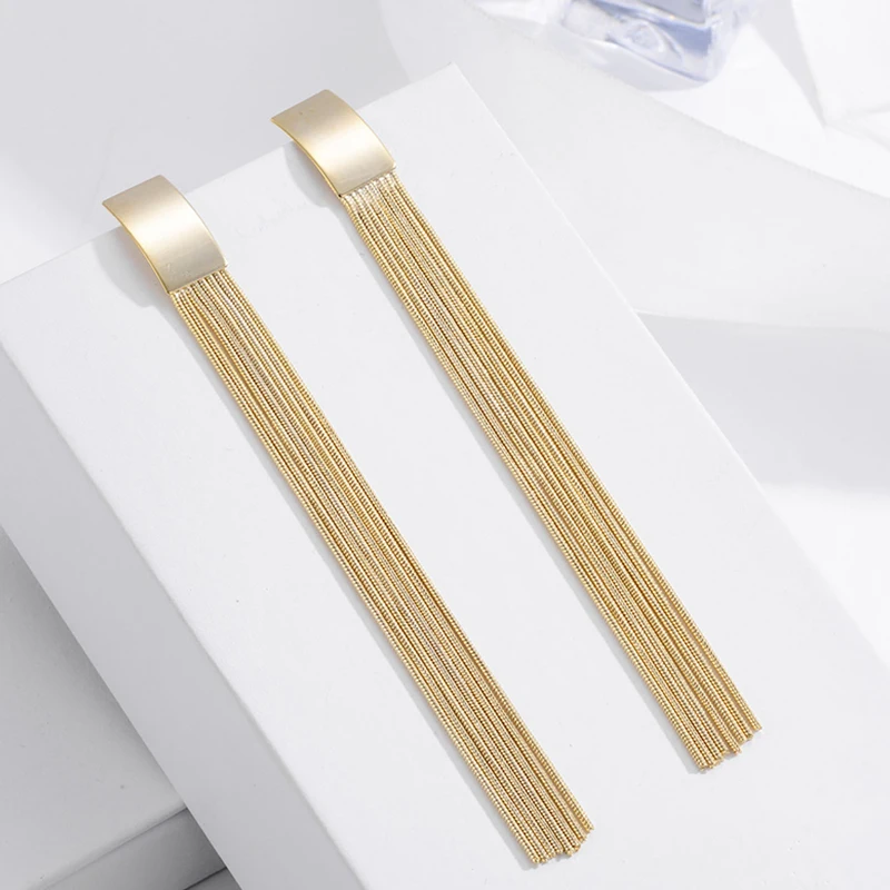 

HONGYE Gold Tassel Earrings for women Fashion Jewelry Simple Design Long Drop Dangling Earrings Femme Brincos 2019 New