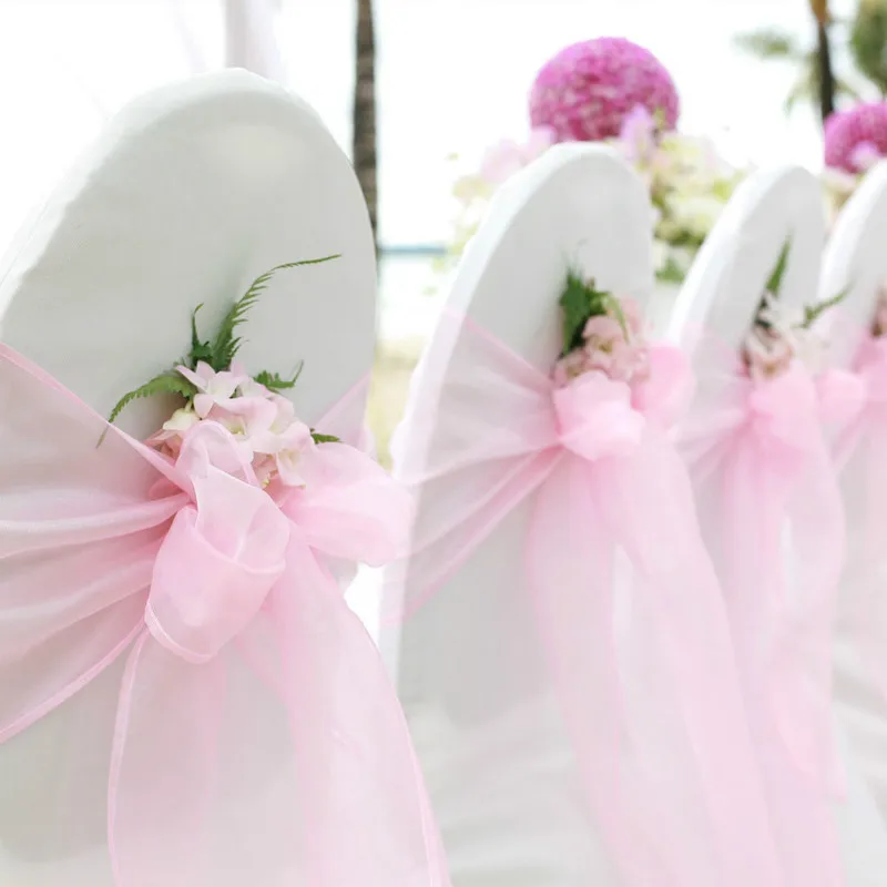 

DIY Ribbon Candy Color Satin Silk Cloth Chair Seat Back Bow Band Wedding chair bow tie Christmas Party Decoration ribbon bow tie