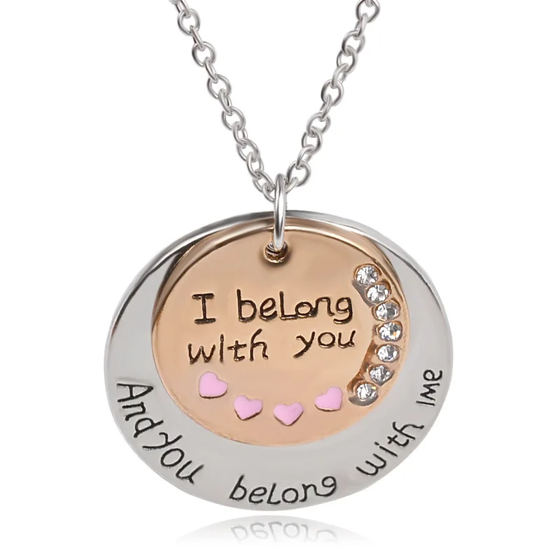 10PCS/Lot Fashion Rhinestone I belong with you Charm Heart Pendant Necklace Wholesale Mother