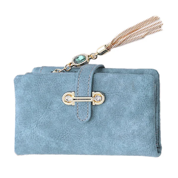 

2016 New Fashion Women Wallets Drawstring Nubuck Leather Zipper Wallet Women's Short Design Purse Retro Tassels Clutch(Blue)