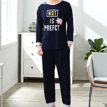 Мужские пижамы, Осень-зима, домашняя одежда с длинным рукавом, хлопковые пижамы с надписью, Мужские пижамные комплекты для отдыха, размеры L-XL, комплекты одежды для сна