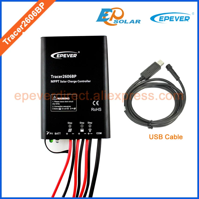 

12V solar cells pv battery charger regulator MPPT Tracer2606BP USB connect PC cable high efficiency 10A 10amps