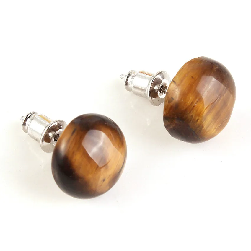 

FYJS Unique Silver Plated Half Ball Stud Earrings with Natural Tiger Eye Stone Popular Jewelry